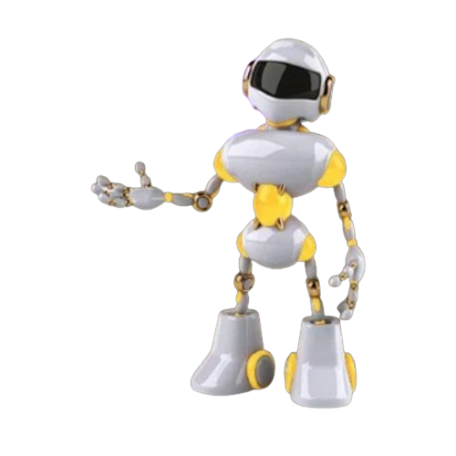 Robô Empreendedor Automático - Mascote 3D branco e amarelo